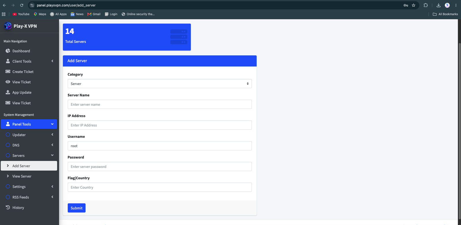 Add a VPN server to the Play-X VPN admin panel