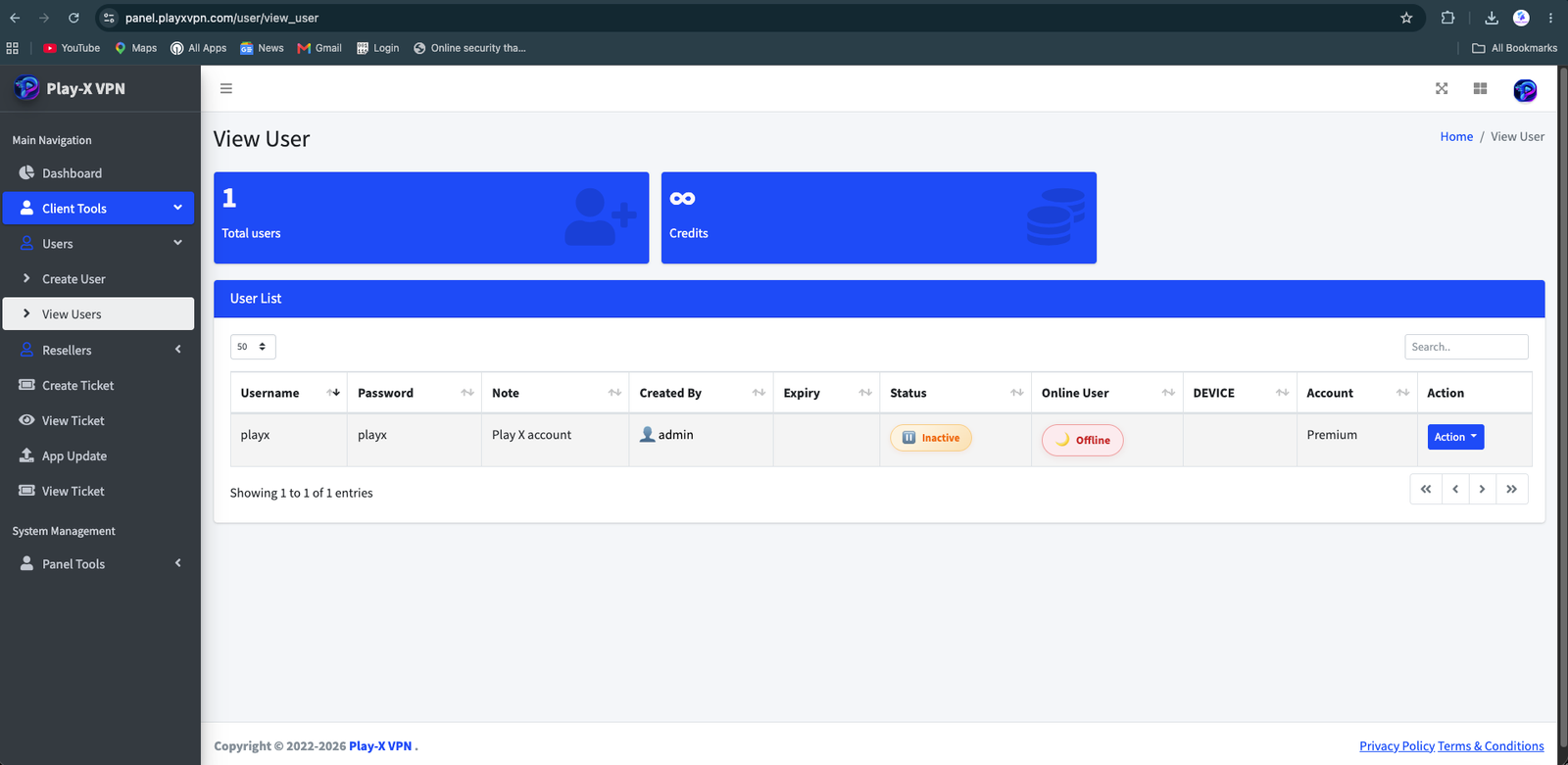 Play-X VPN user management
