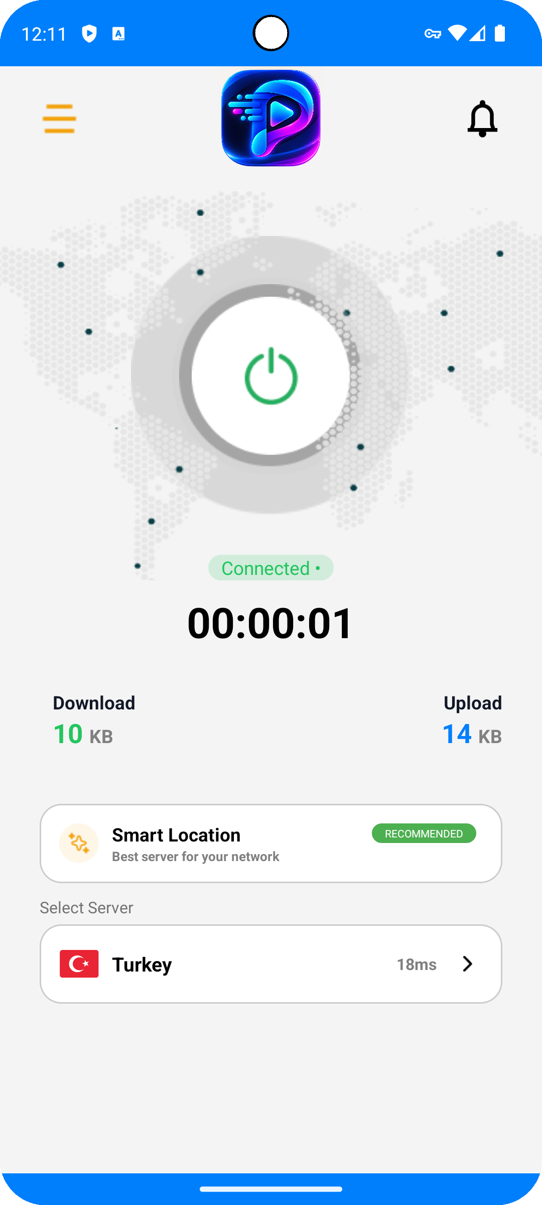 Play-X VPN app connected to a VPN server