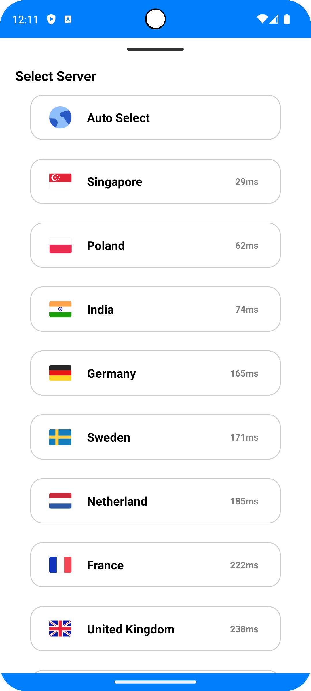 Play-X VPN app worldwide server location selector